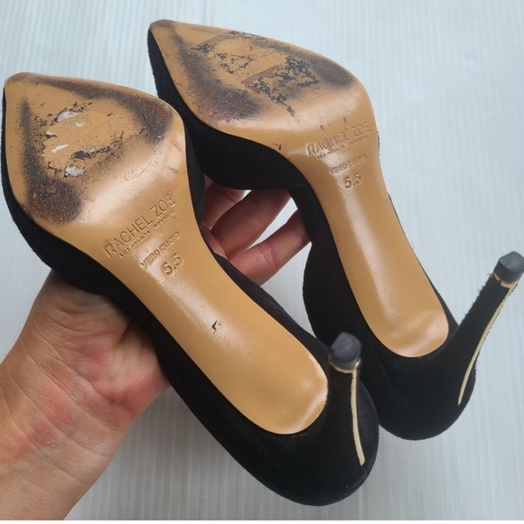 RACHEL ZOE D'orsay black suede gold tipped heels size 5.5 - Picture 3 of 3